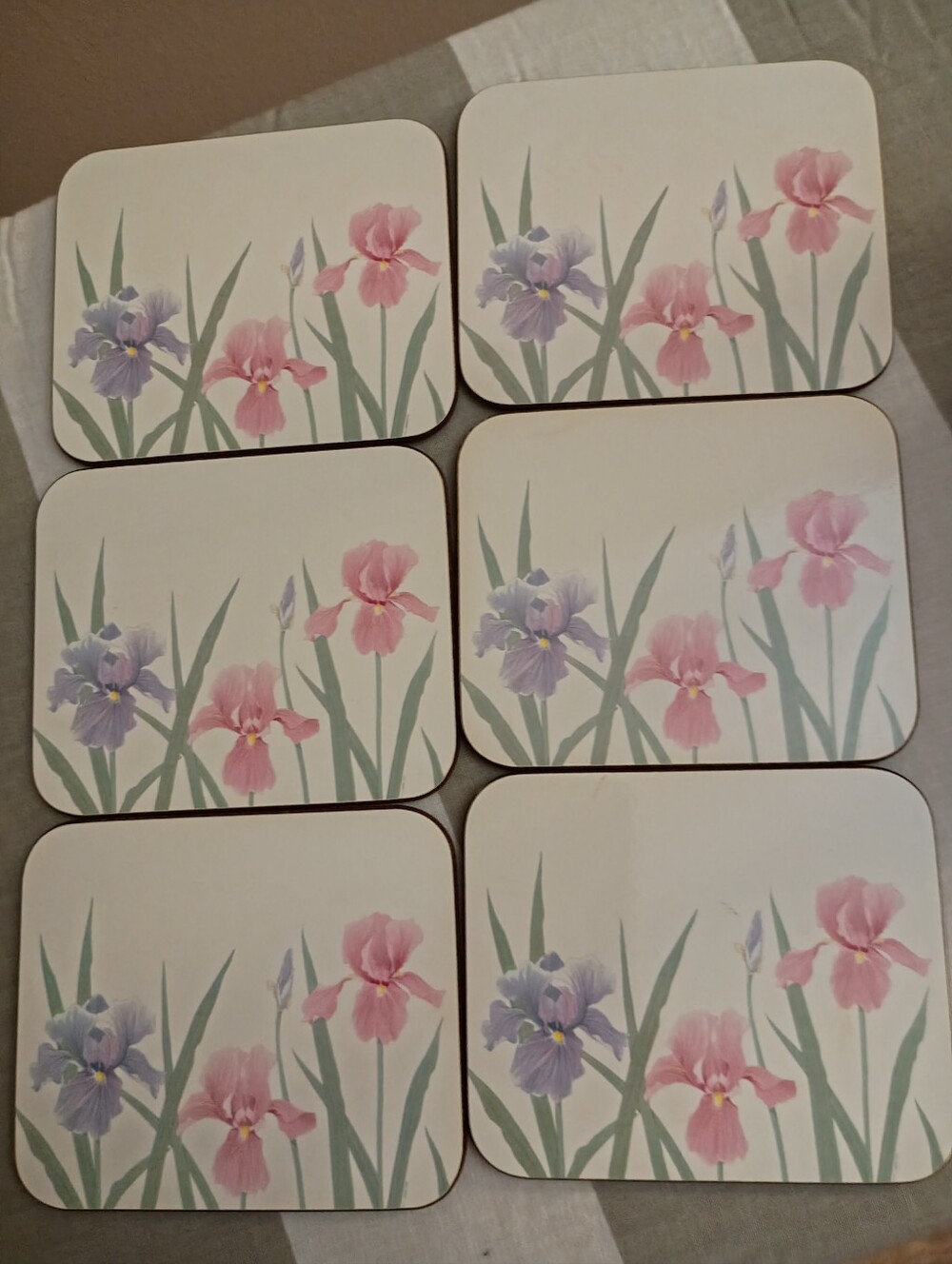 Vintage Floral Coasters, Jason Collection, "Iris Time", Set Of 6